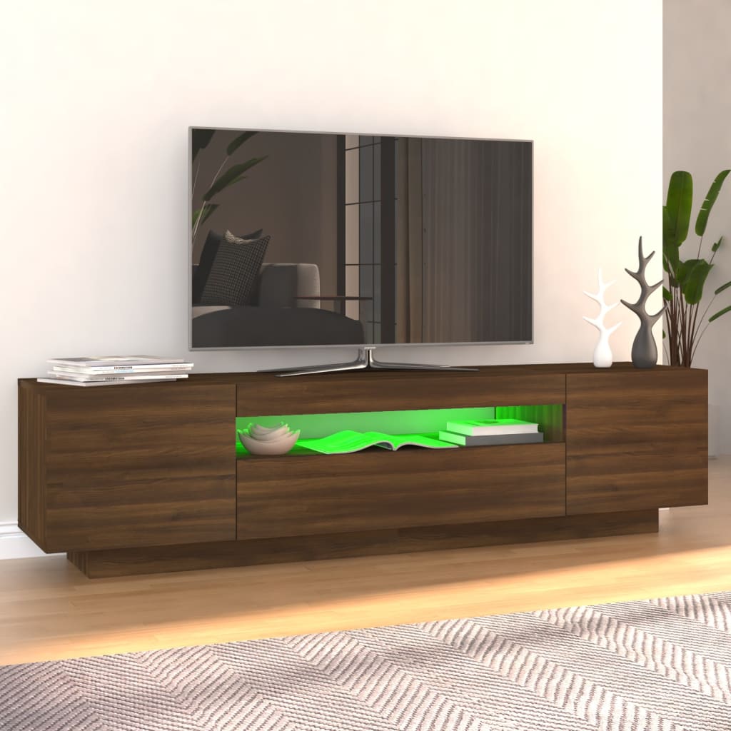 Mueble de TV con luces LED marrón roble 160x35x40 cm vidaXL