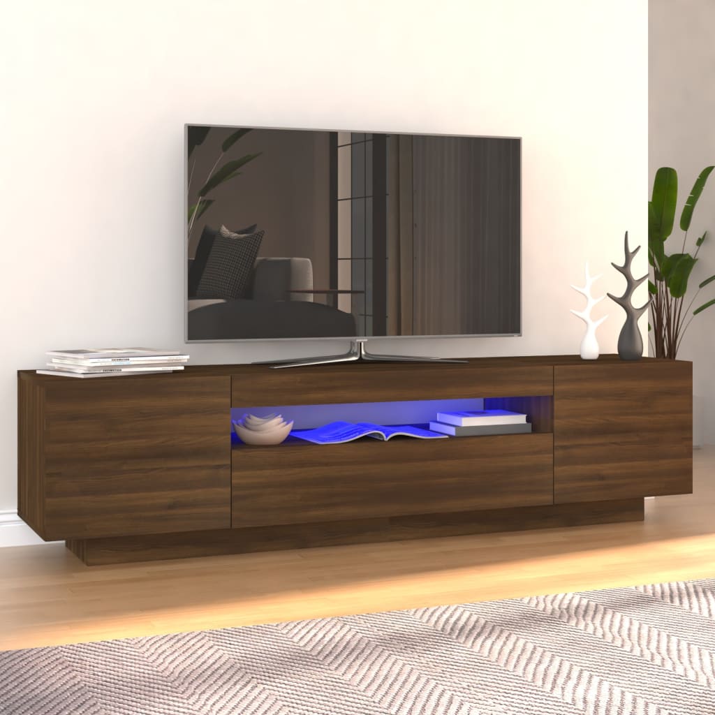 Vetonek Mueble de TV con luces LED marrón roble 160x35x40 cm