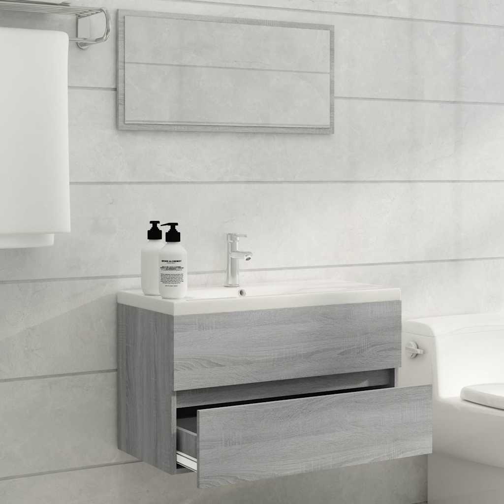 Mobili da bagno 2 pezzi Sonoma grigio in legno