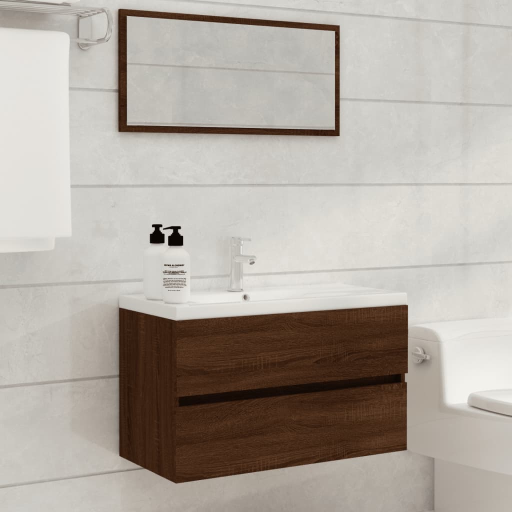 Vetonek Set de muebles baño 2 pzas madera contrachapada marrón roble