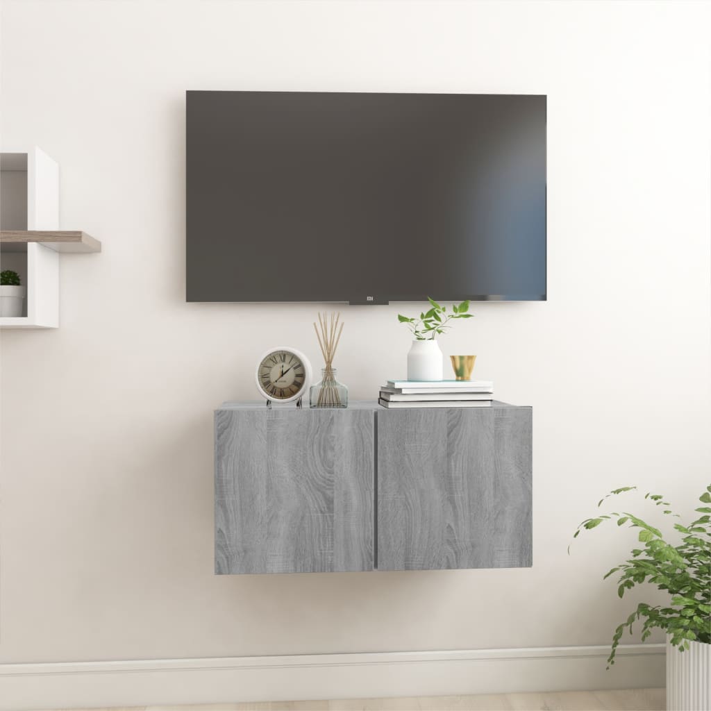 Vetonek Mueble TV colgante madera contrachapada gris Sonoma 60x30x30 cm