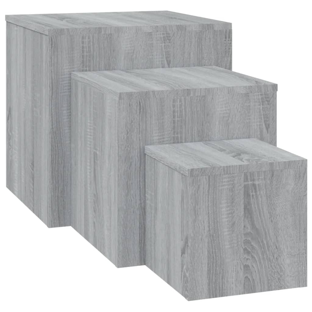 Mesitas auxiliares 3 piezas madera gris Sonoma - Vetonek