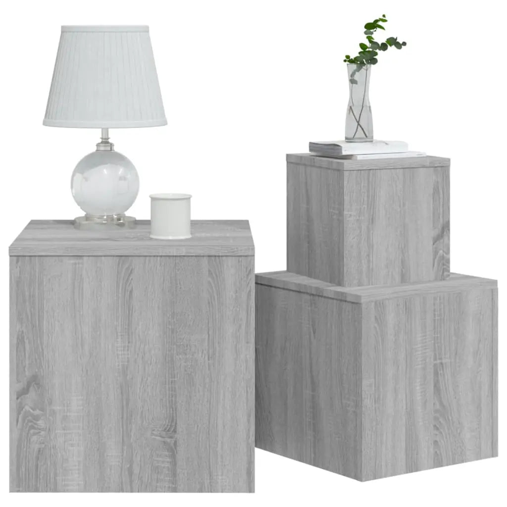 Mesitas auxiliares 3 piezas madera gris Sonoma - Vetonek