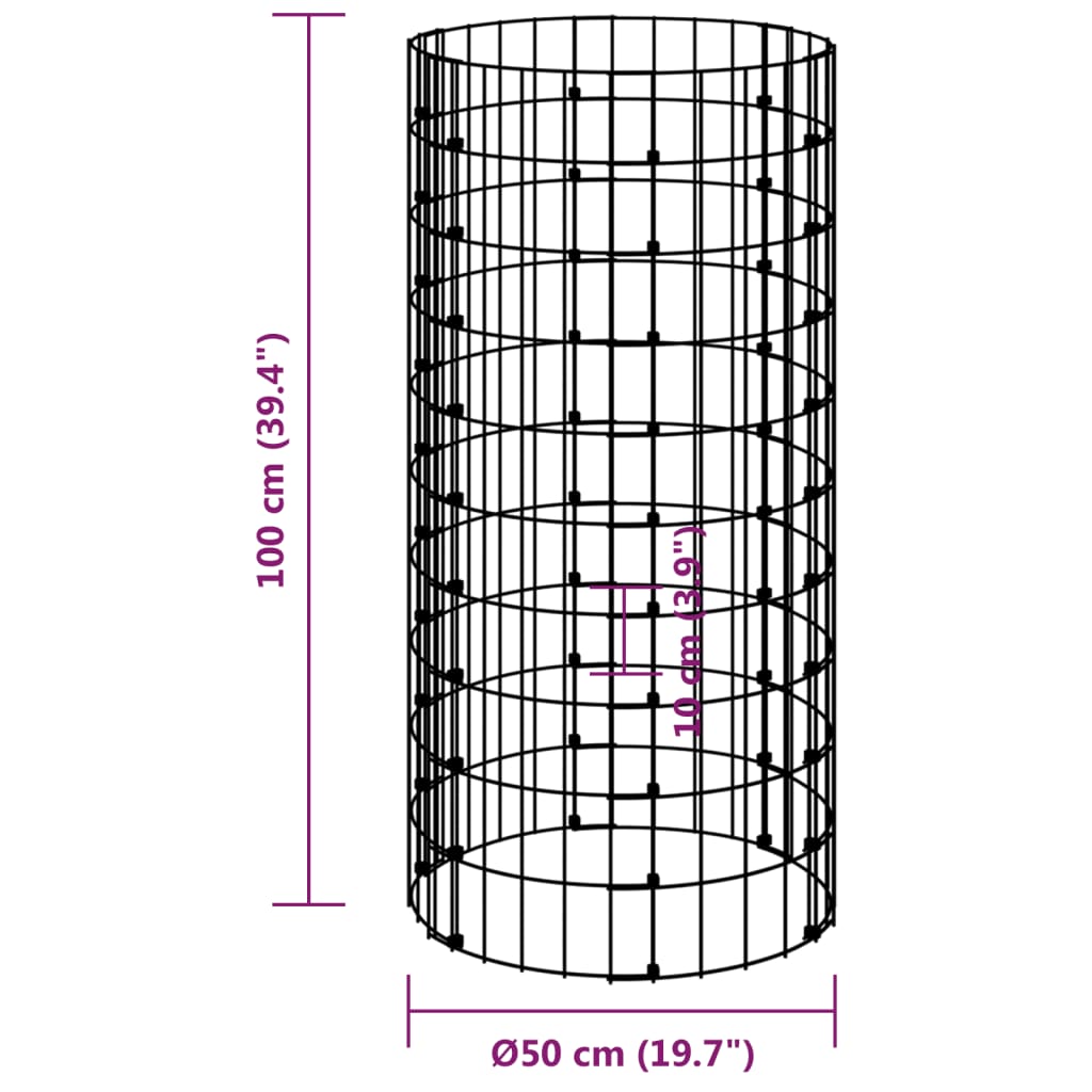 Poste circular de gaviones acero galvanizado Ø50x100 cm vidaXL