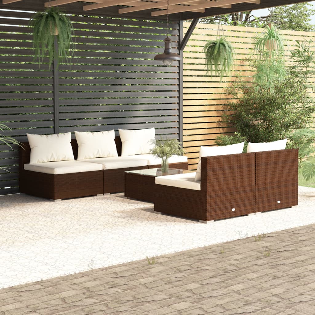 Vetonek Set muebles de jardín 6 piezas y cojines ratán sintético marrón