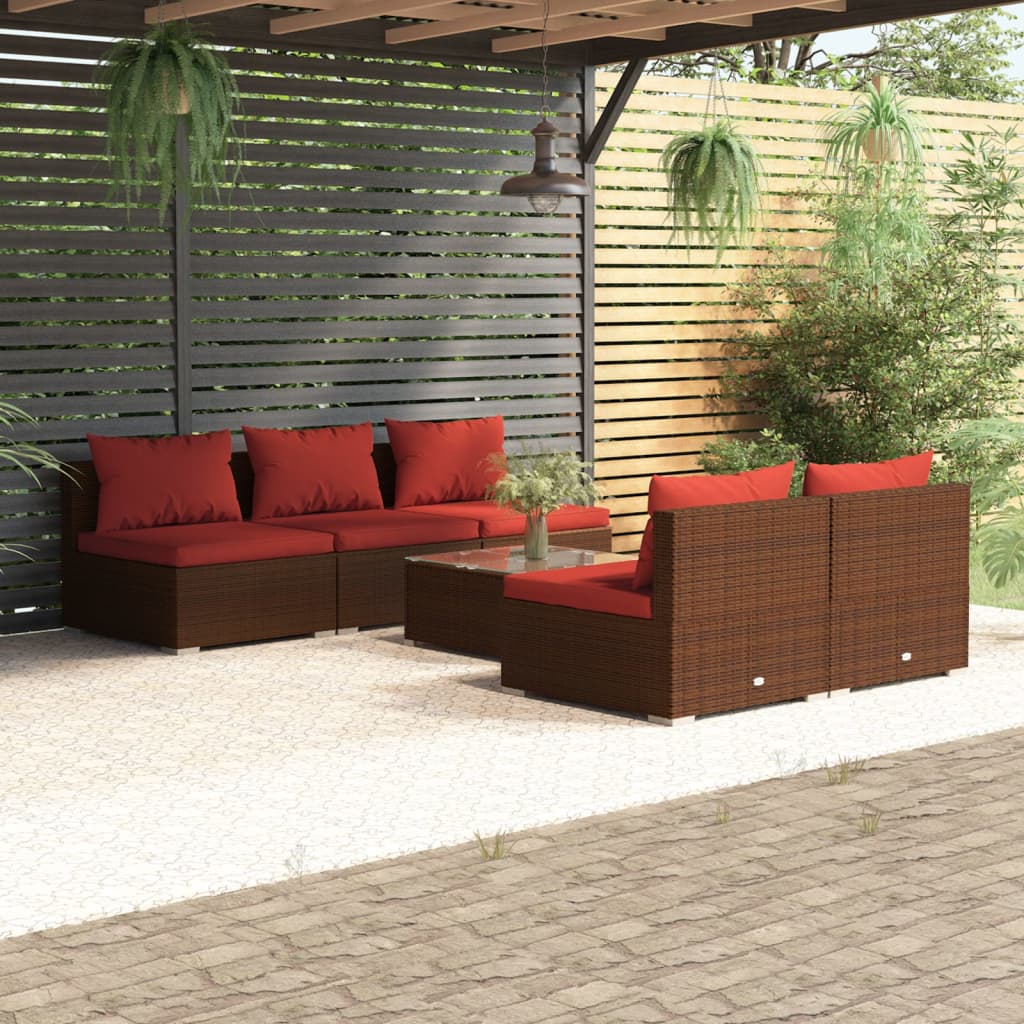 Vetonek Set muebles de jardín 6 piezas y cojines ratán sintético marrón