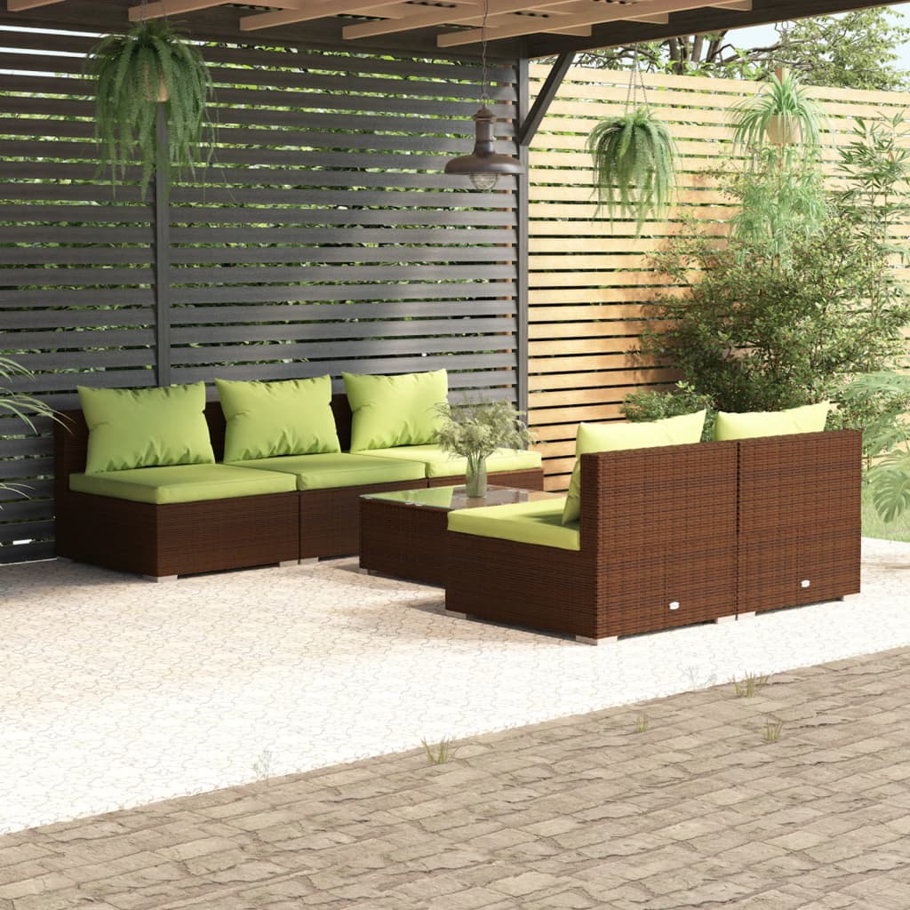 Vetonek Set muebles de jardín 6 piezas y cojines ratán sintético marrón