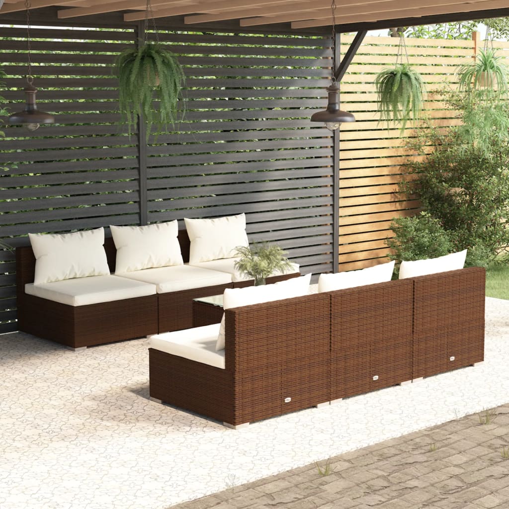 Vetonek Set muebles de jardín 7 piezas y cojines ratán sintético marrón