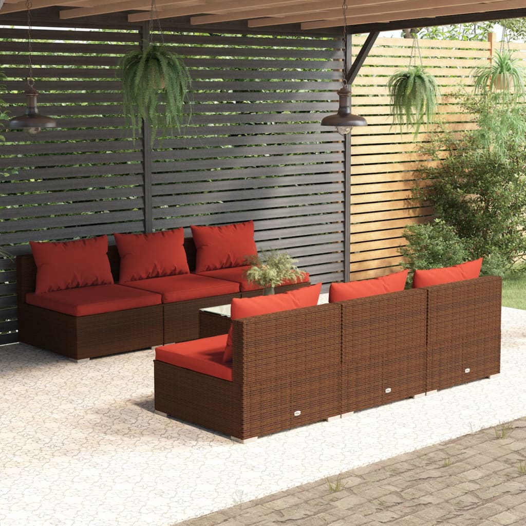 Vetonek Set muebles de jardín 7 piezas y cojines ratán sintético marrón