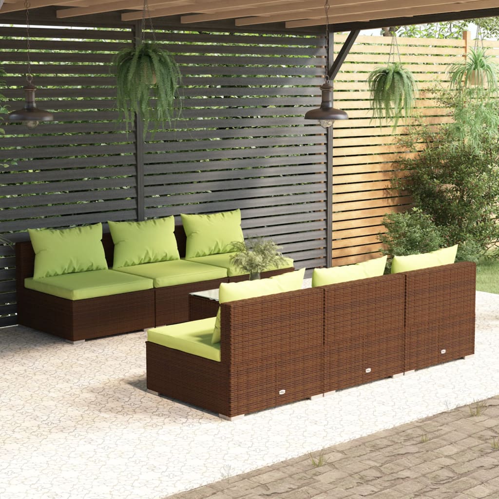 Vetonek Set muebles de jardín 7 piezas y cojines ratán sintético marrón