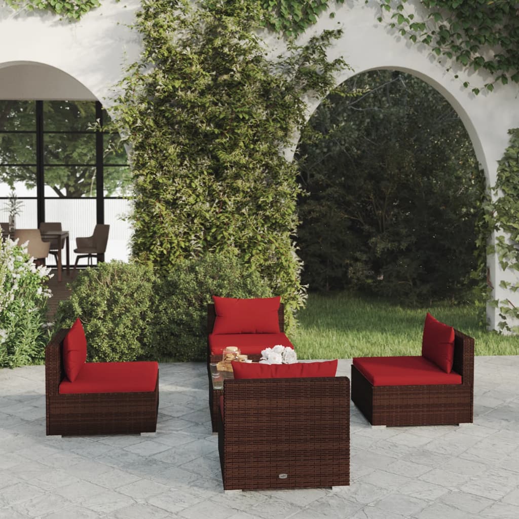 Vetonek Set muebles de jardín 5 piezas y cojines ratán sintético marrón