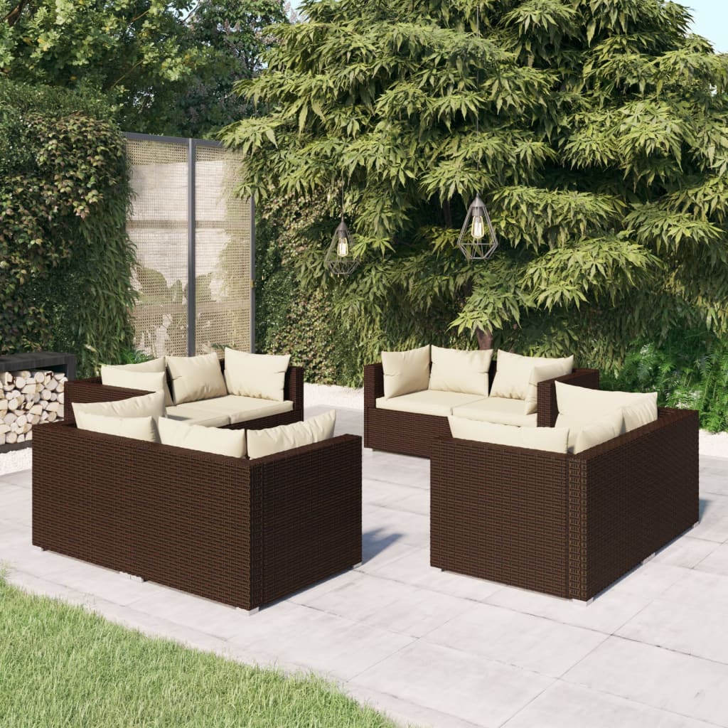 Vetonek Set muebles de jardín 8 piezas y cojines ratán sintético marrón