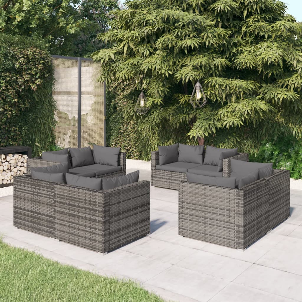 Vetonek Set de muebles de jardín 8 pzas y cojines ratán sintético gris