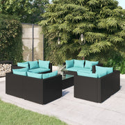 Set de muebles de jardín 9 pzas y cojines ratán sintético negro v2655 Vetonek