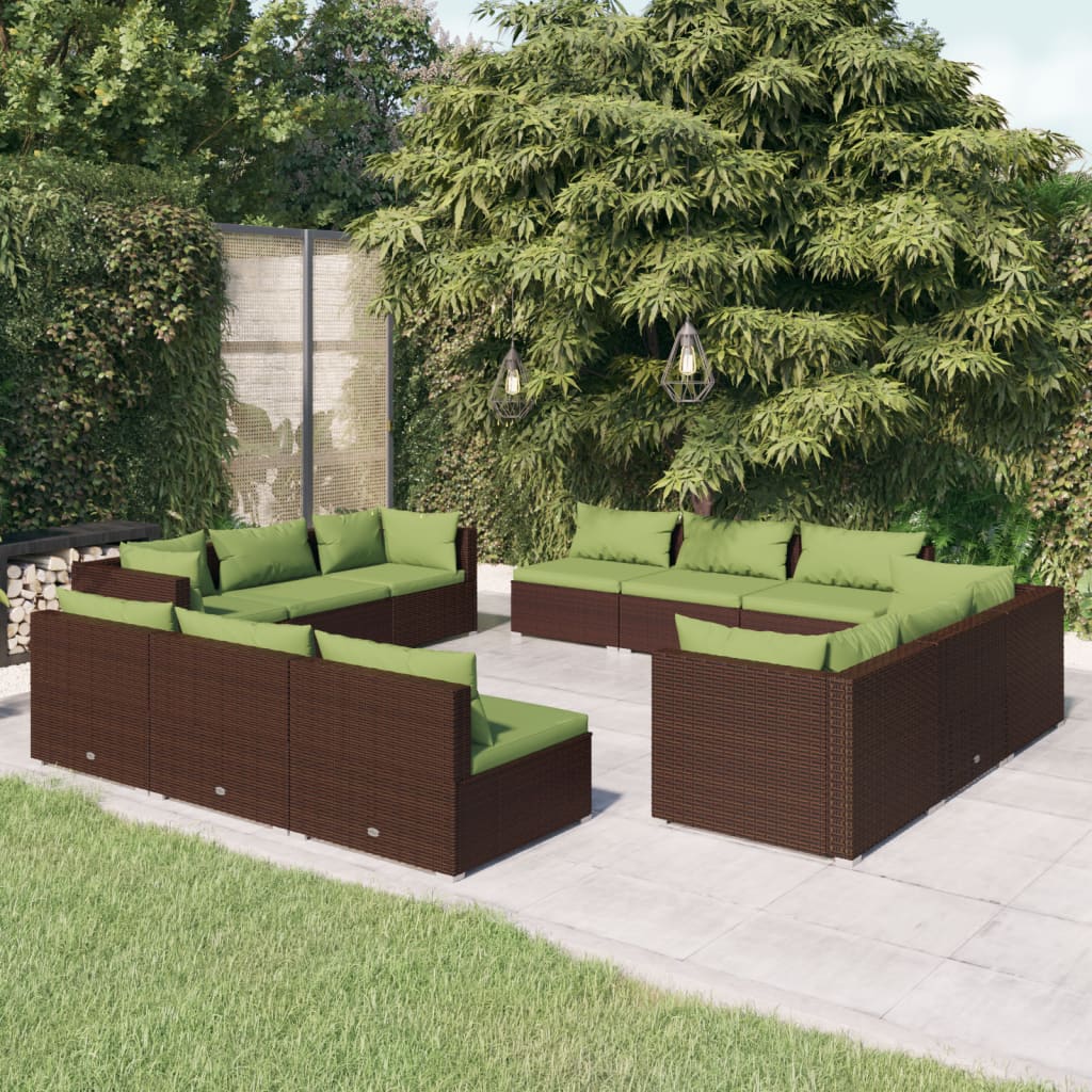 Vetonek Set muebles de jardín y cojines 12 pzas ratán sintético marrón