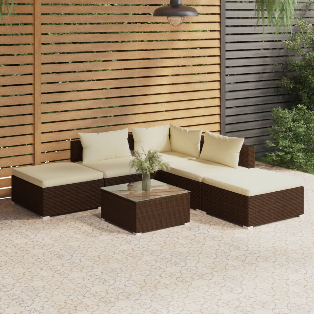 Vetonek Set muebles de jardín 6 piezas y cojines ratán sintético marrón