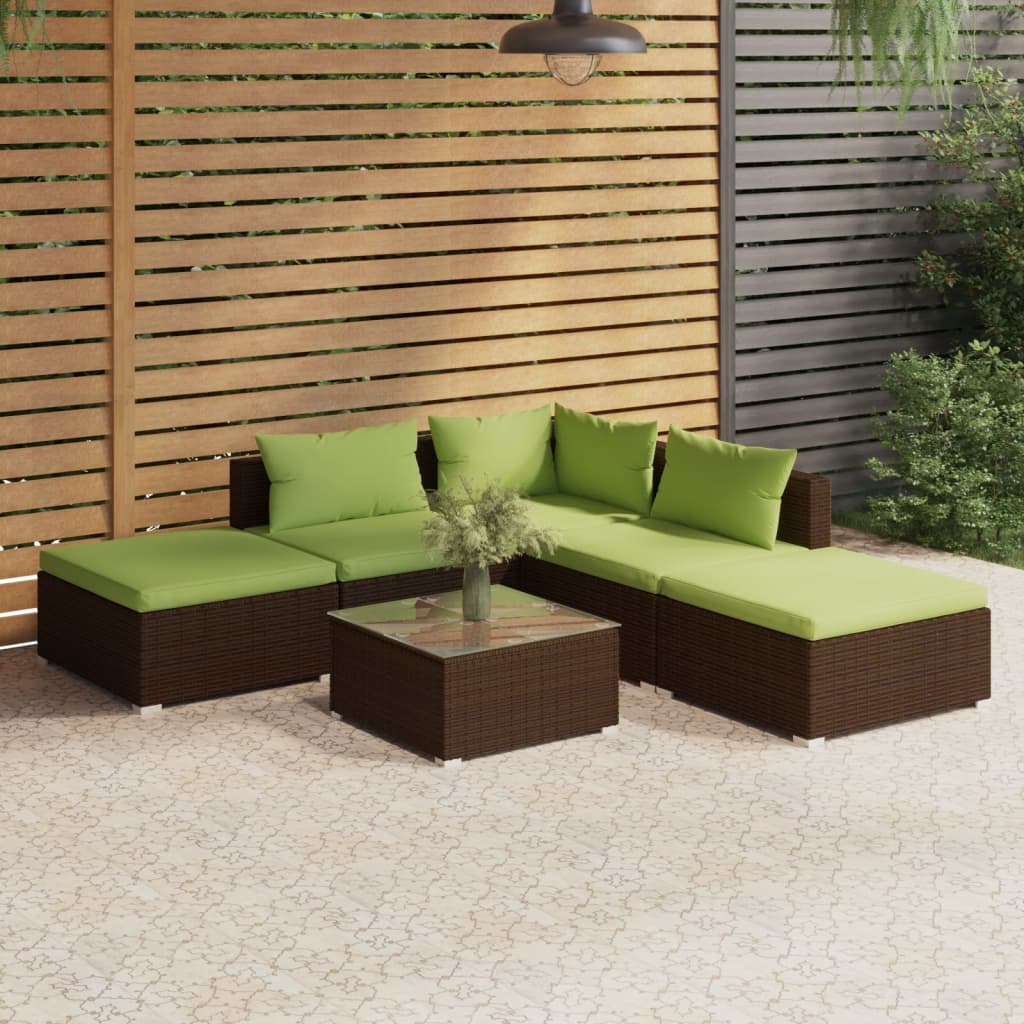 Vetonek Set muebles de jardín 6 piezas y cojines ratán sintético marrón