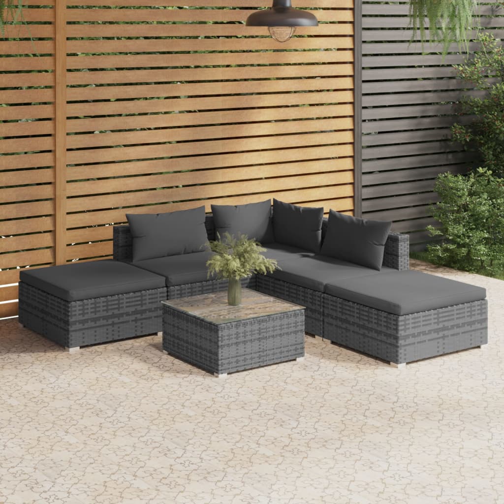 Vetonek Set de muebles de jardín 6 pzas y cojines ratán sintético gris