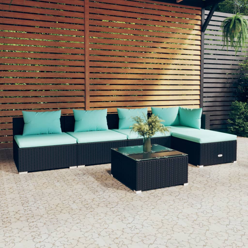 Vetonek Set de muebles de jardín 6 pzas y cojines ratán sintético negro