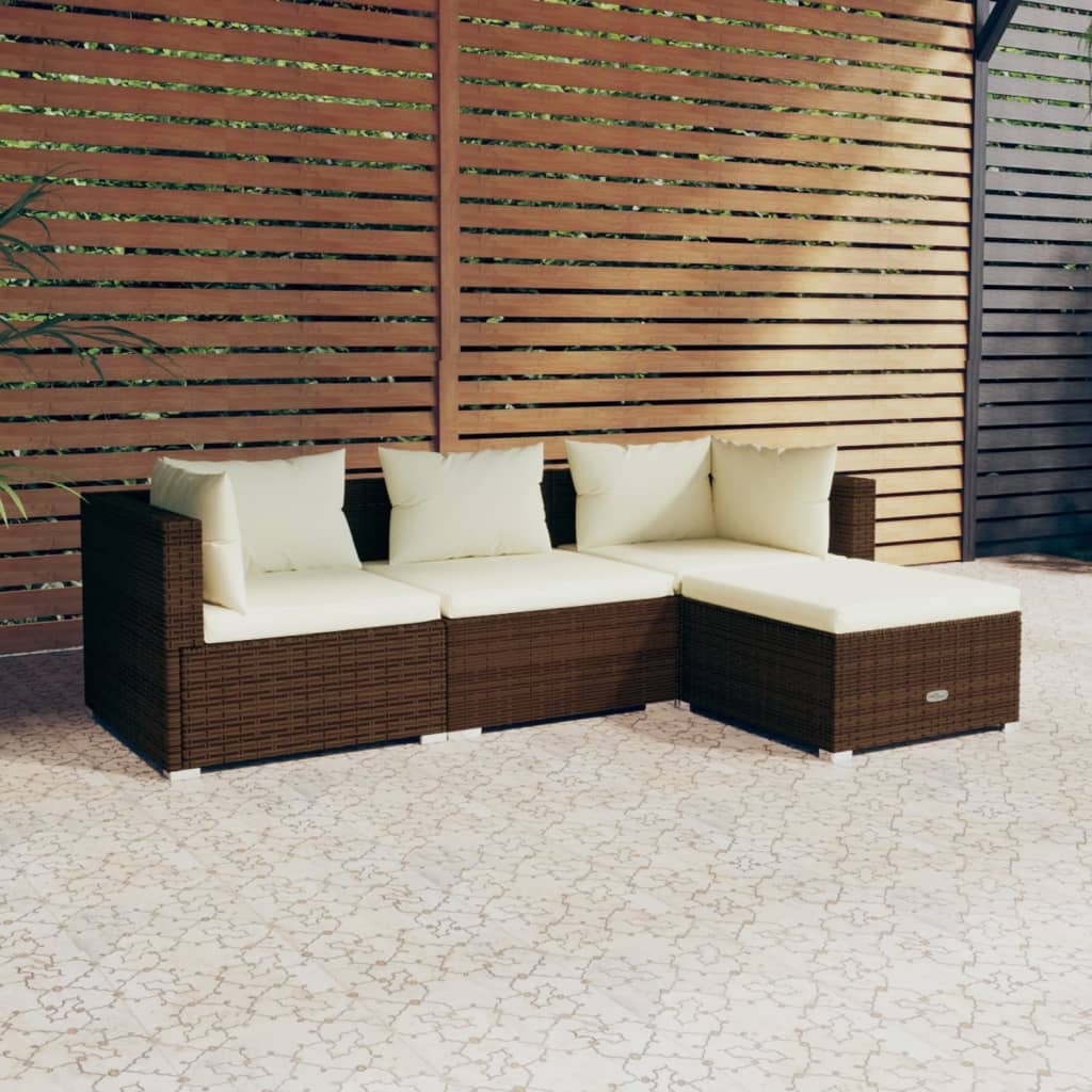 Vetonek Set muebles de jardín 4 piezas y cojines ratán sintético marrón