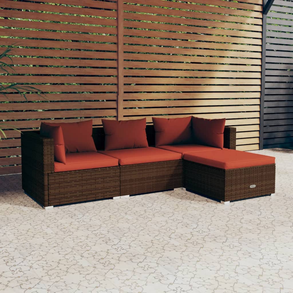 Vetonek Set muebles de jardín 4 piezas y cojines ratán sintético marrón