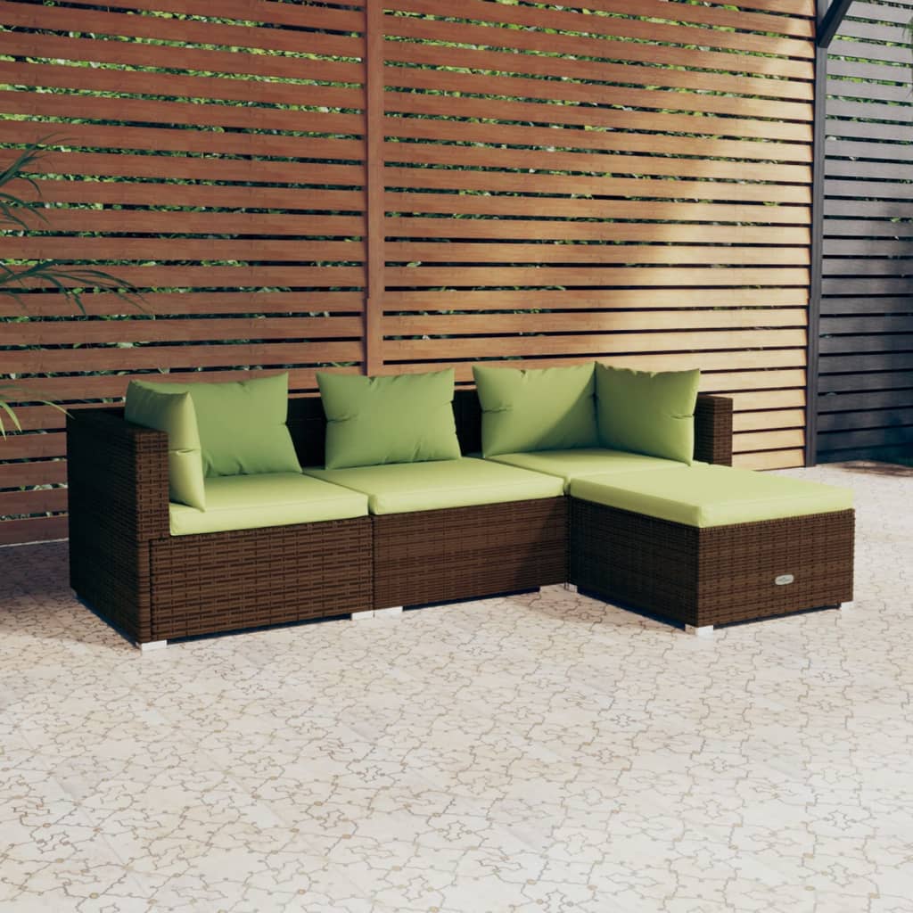 Vetonek Set muebles de jardín 4 piezas y cojines ratán sintético marrón