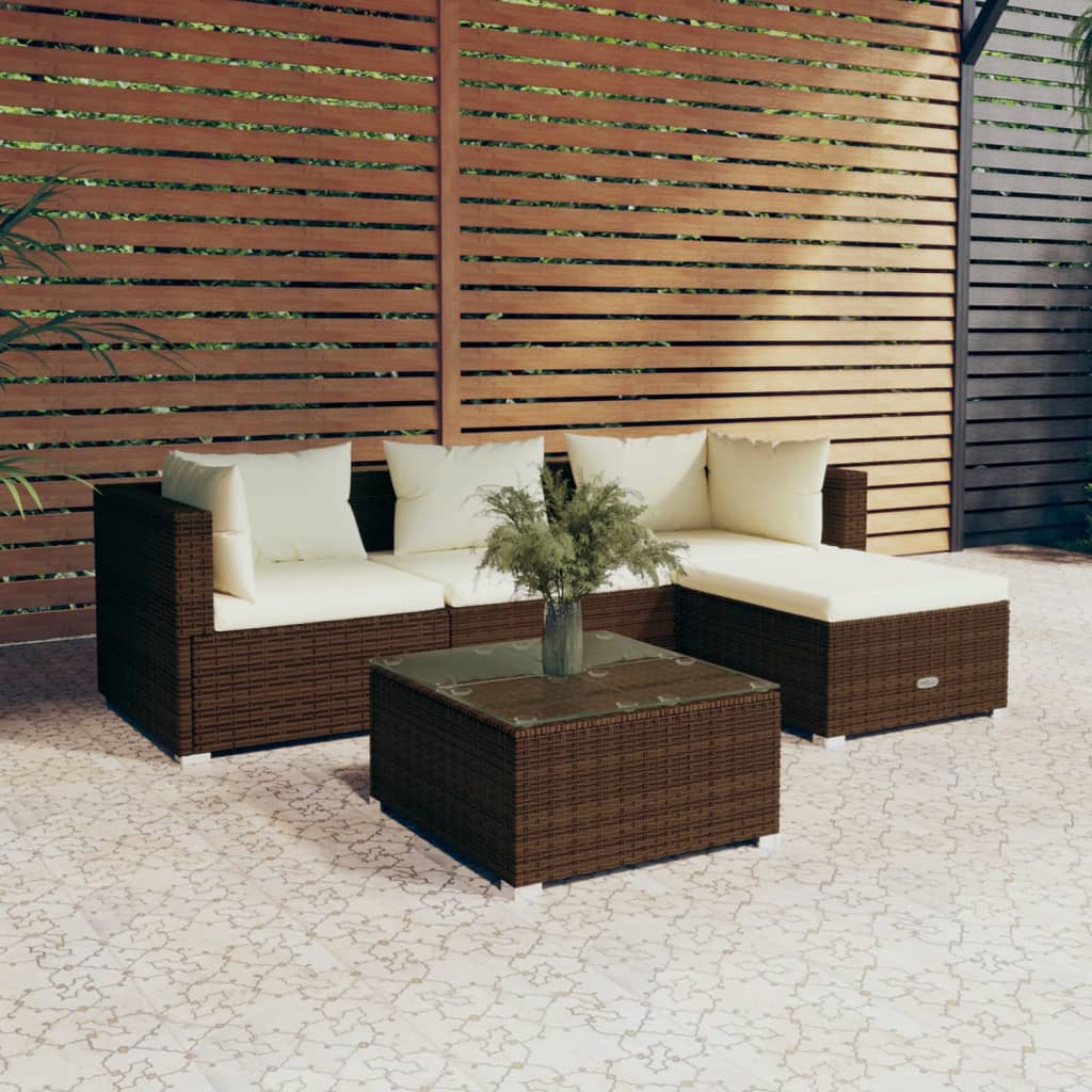 Vetonek Set muebles de jardín 5 piezas y cojines ratán sintético marrón