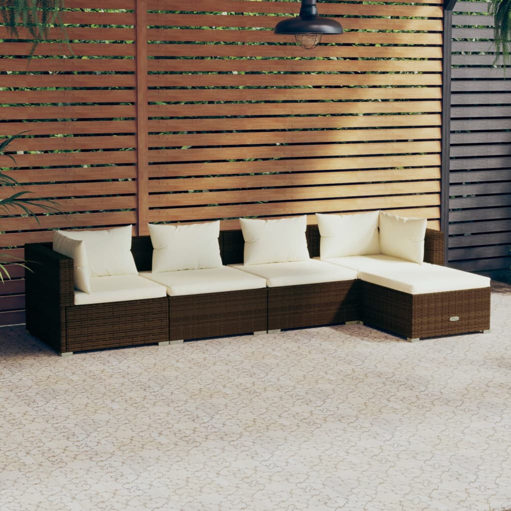 Vetonek Set muebles de jardín 5 piezas y cojines ratán sintético marrón