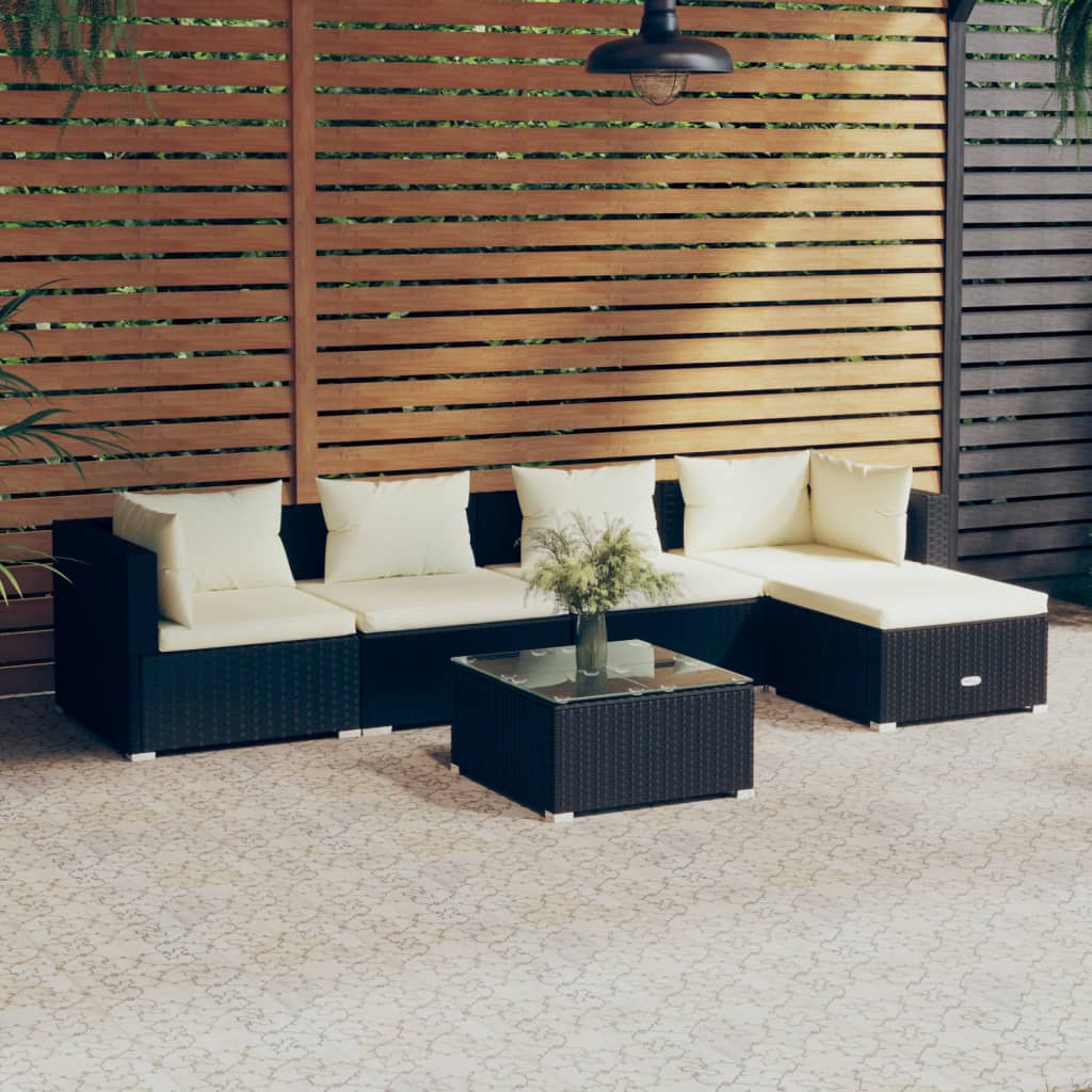 Vetonek Set de muebles de jardín 6 pzas y cojines ratán sintético negro