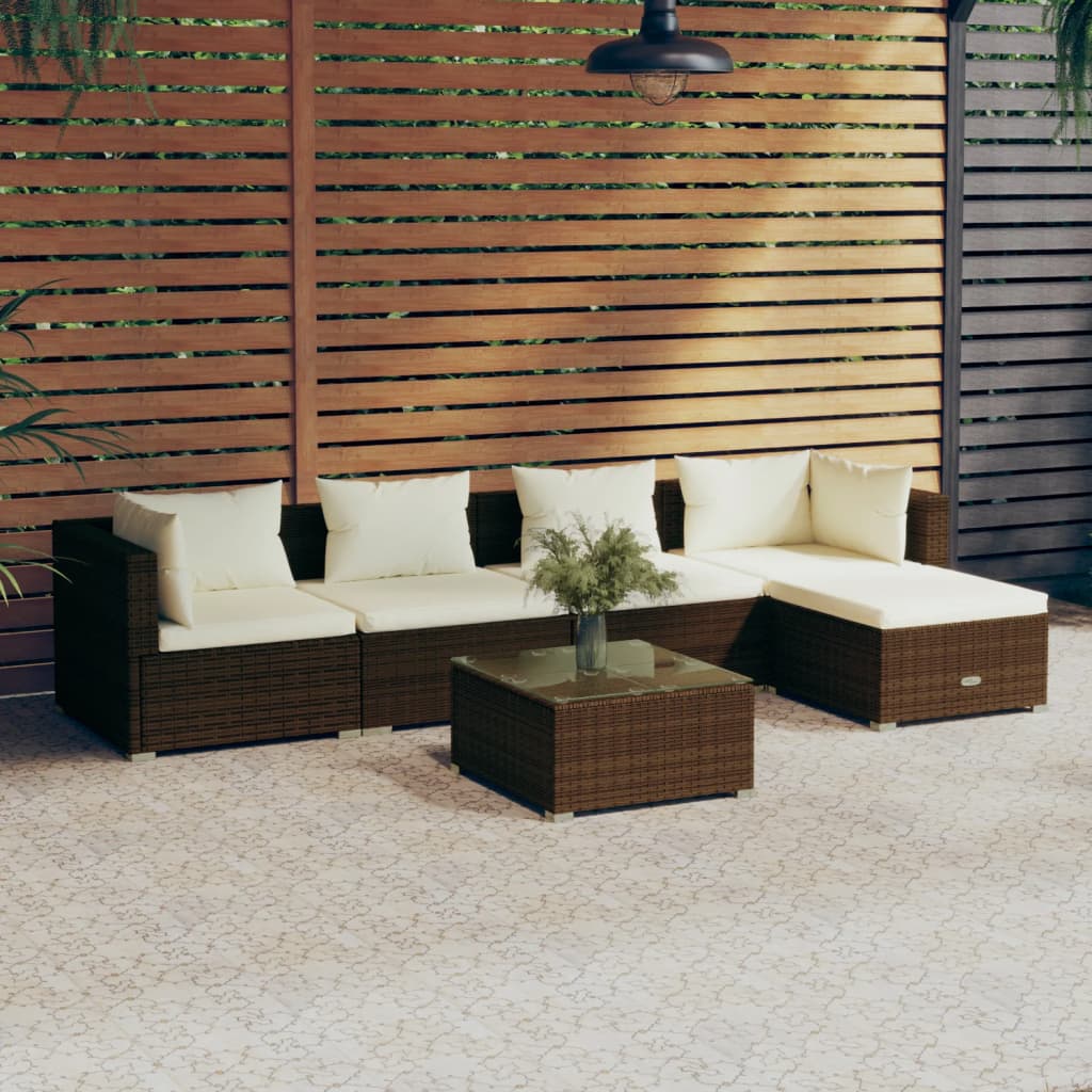 Vetonek Set muebles de jardín 6 piezas y cojines ratán sintético marrón