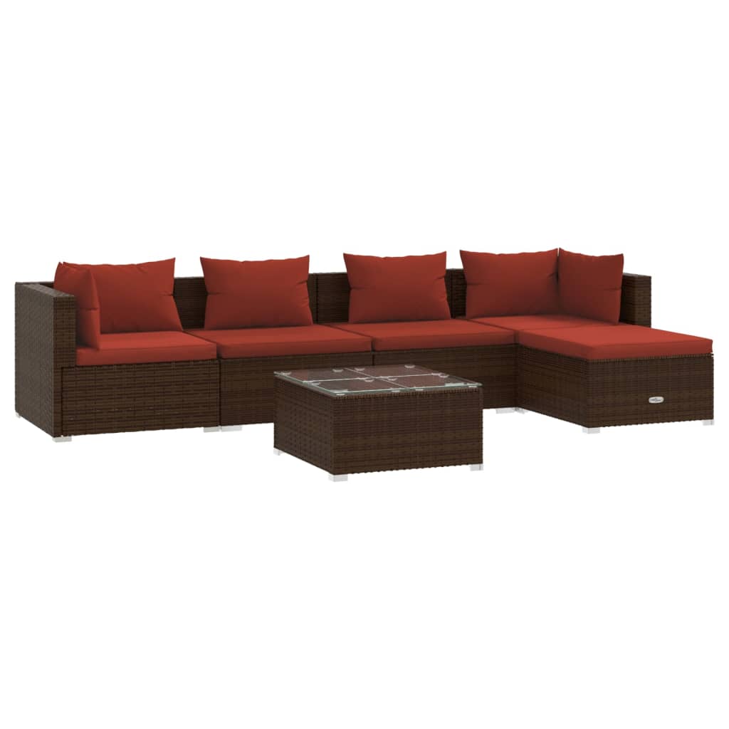 Set muebles de jardín 6 piezas y cojines ratán sintético marrón