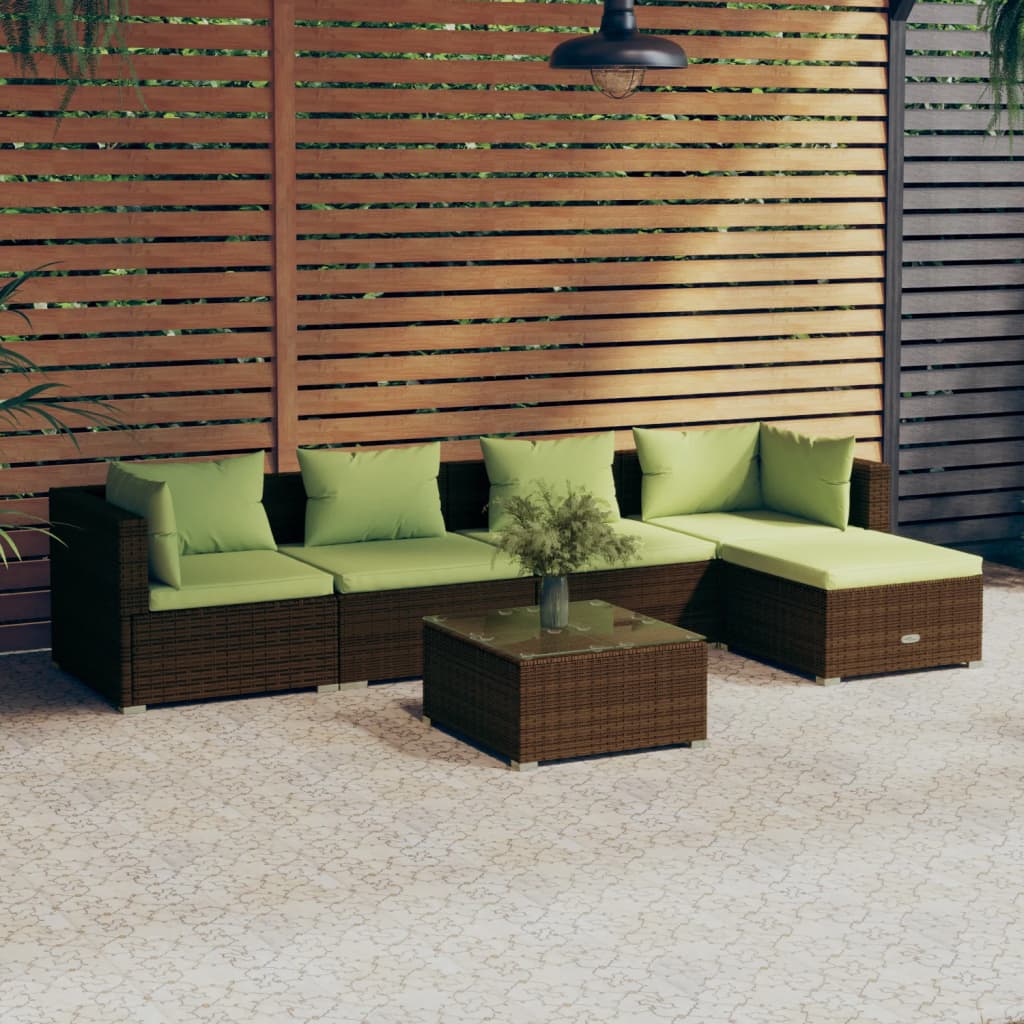 Vetonek Set muebles de jardín 6 piezas y cojines ratán sintético marrón