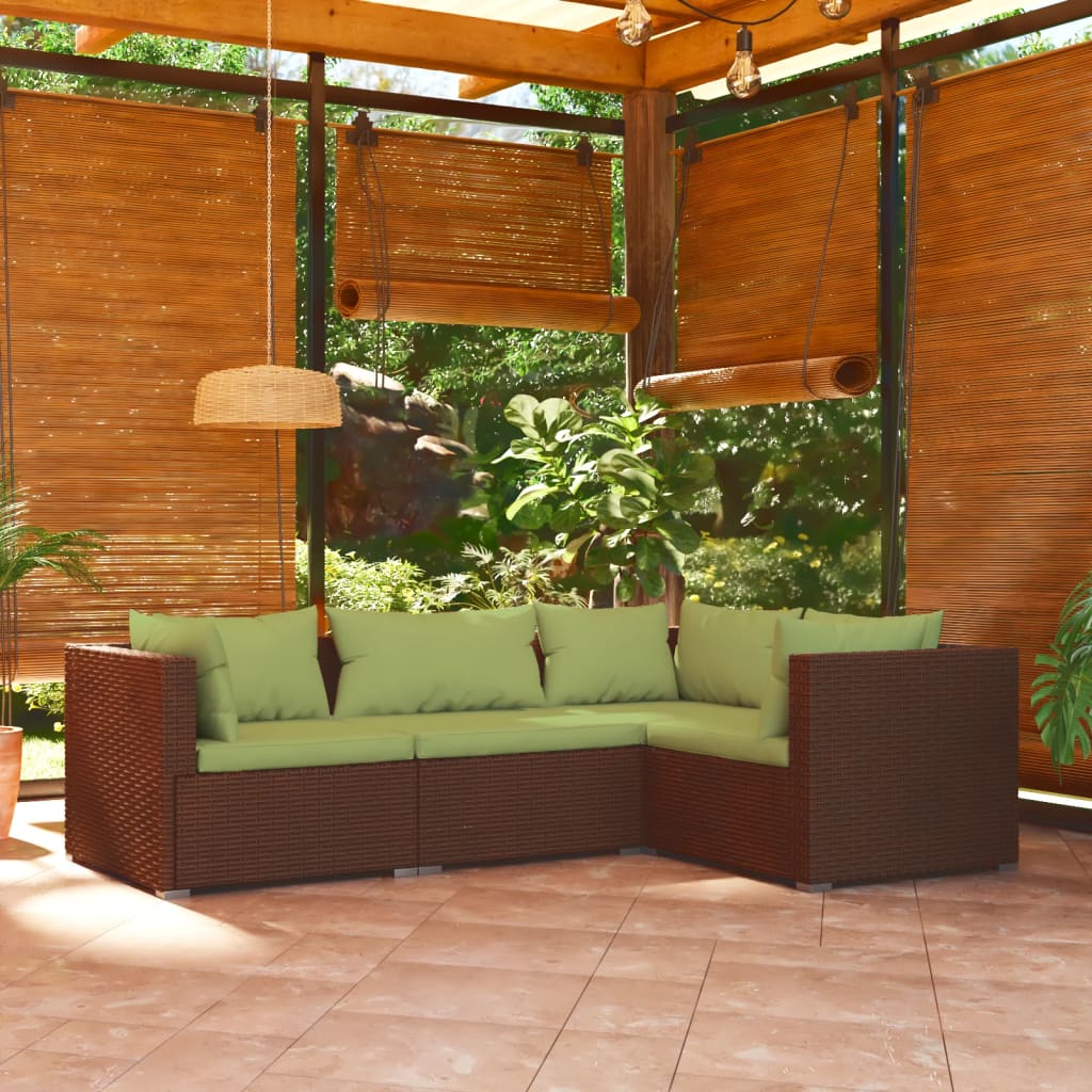 Vetonek Set muebles de jardín 4 piezas y cojines ratán sintético marrón