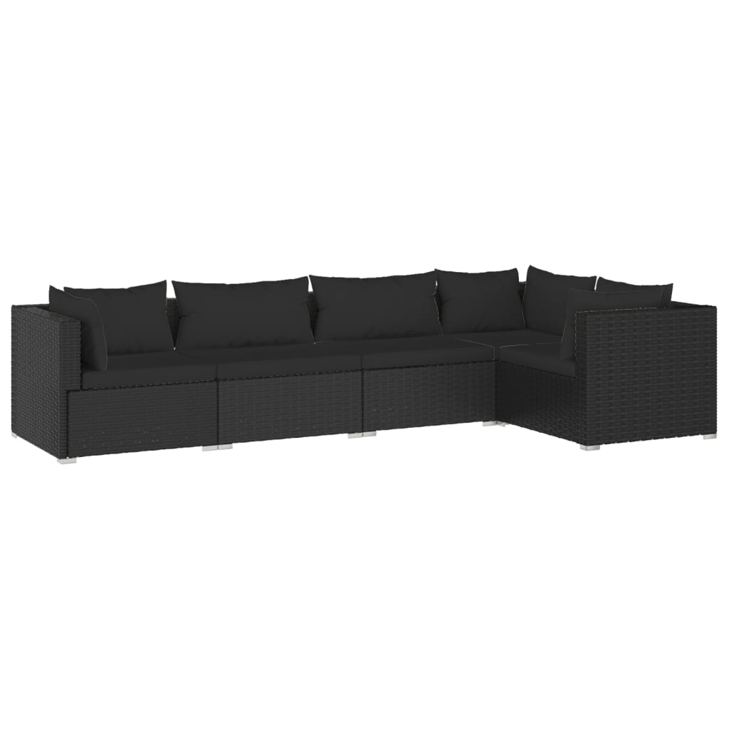 Set de muebles de jardín 5 pzas y cojines ratán sintético negro vidaXL