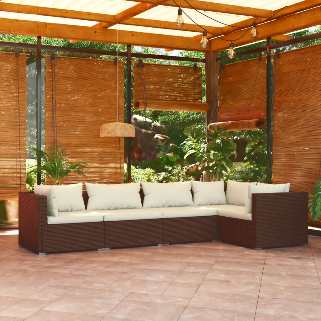 Vetonek Set muebles de jardín 5 piezas y cojines ratán sintético marrón