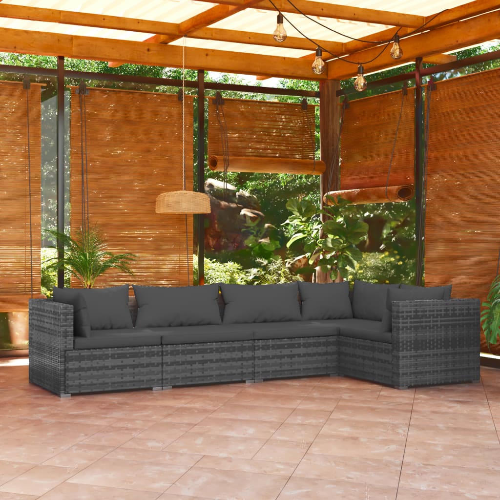 Vetonek Set de muebles de jardín 5 pzas y cojines ratán sintético gris