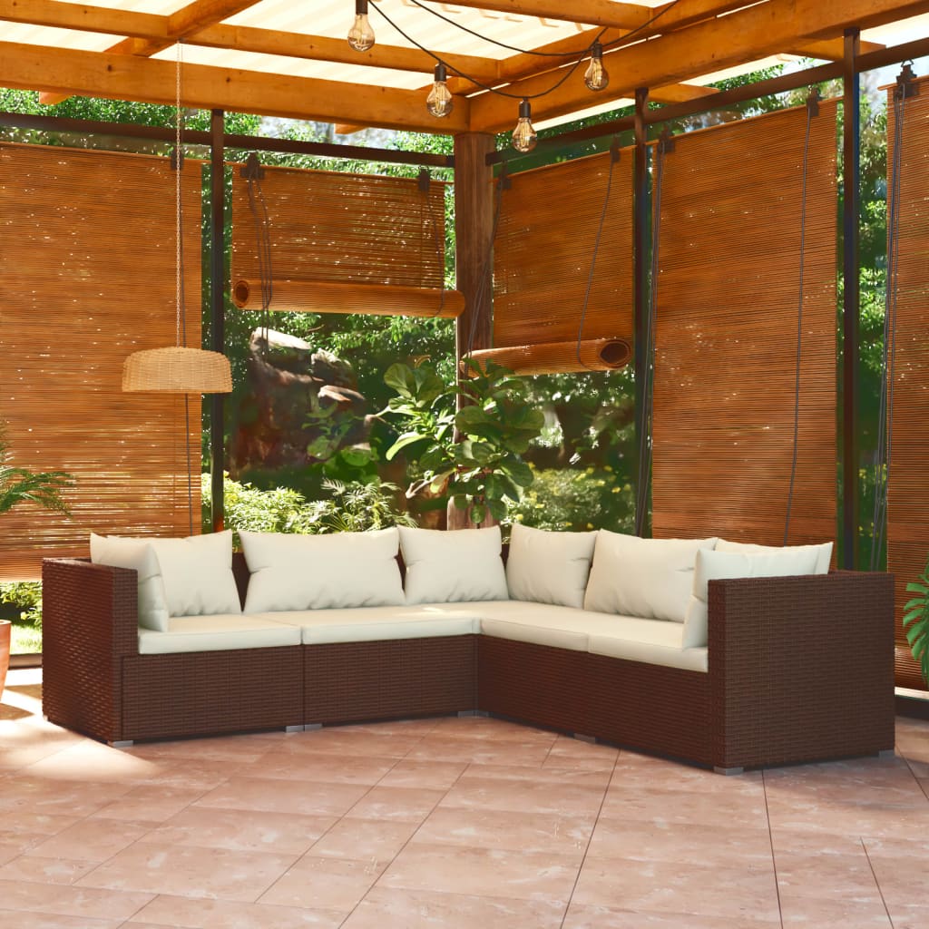 Vetonek Set muebles de jardín 5 piezas y cojines ratán sintético marrón