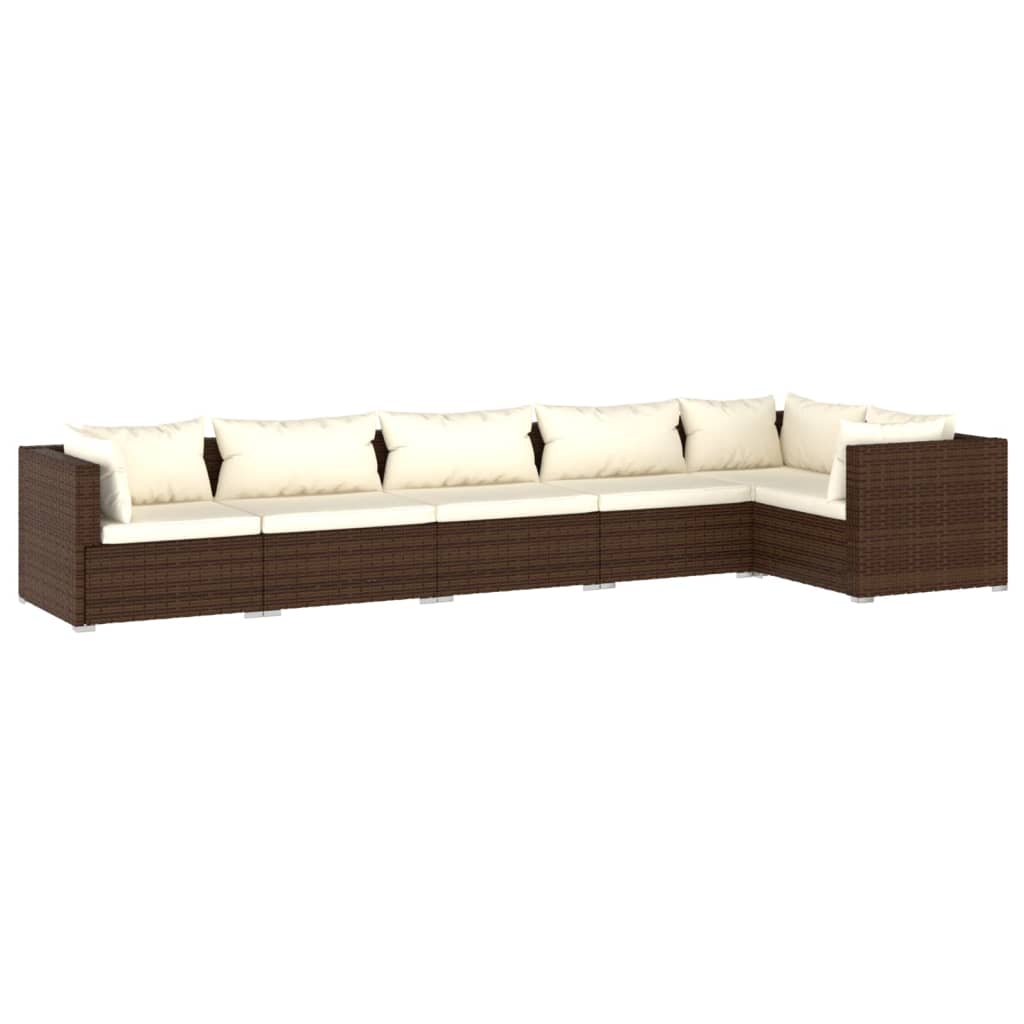 Set muebles de jardín 6 piezas y cojines ratán sintético marrón