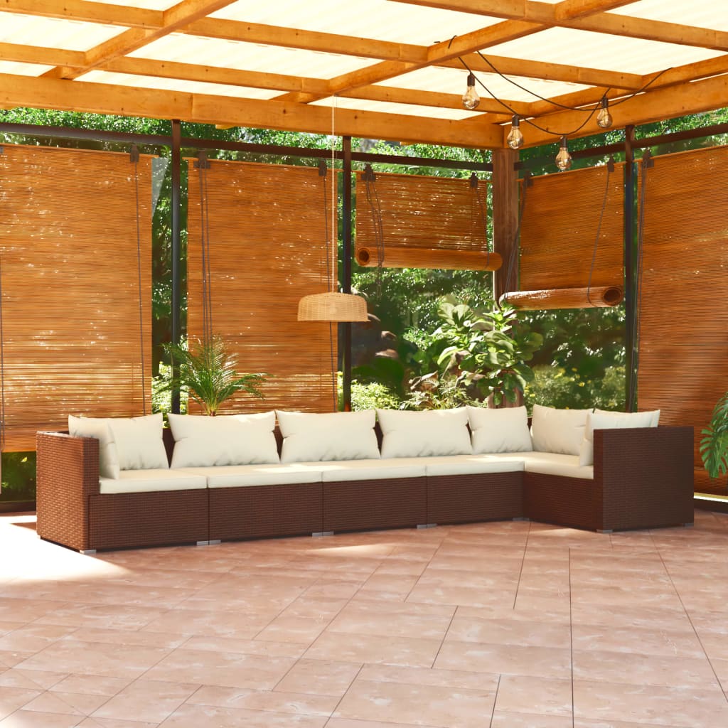 Vetonek Set muebles de jardín 6 piezas y cojines ratán sintético marrón