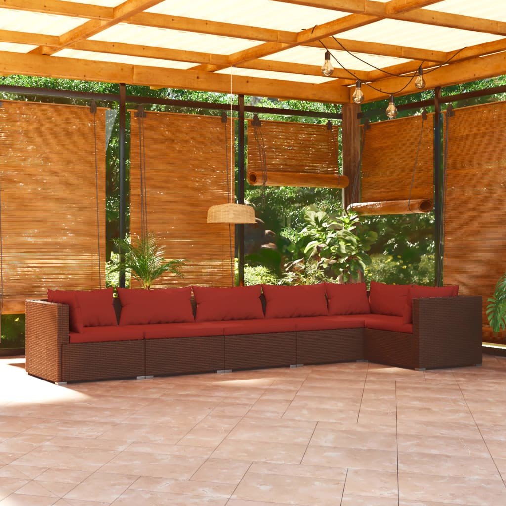 Vetonek Set muebles de jardín 6 piezas y cojines ratán sintético marrón