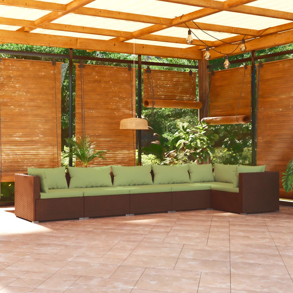 Vetonek Set muebles de jardín 6 piezas y cojines ratán sintético marrón