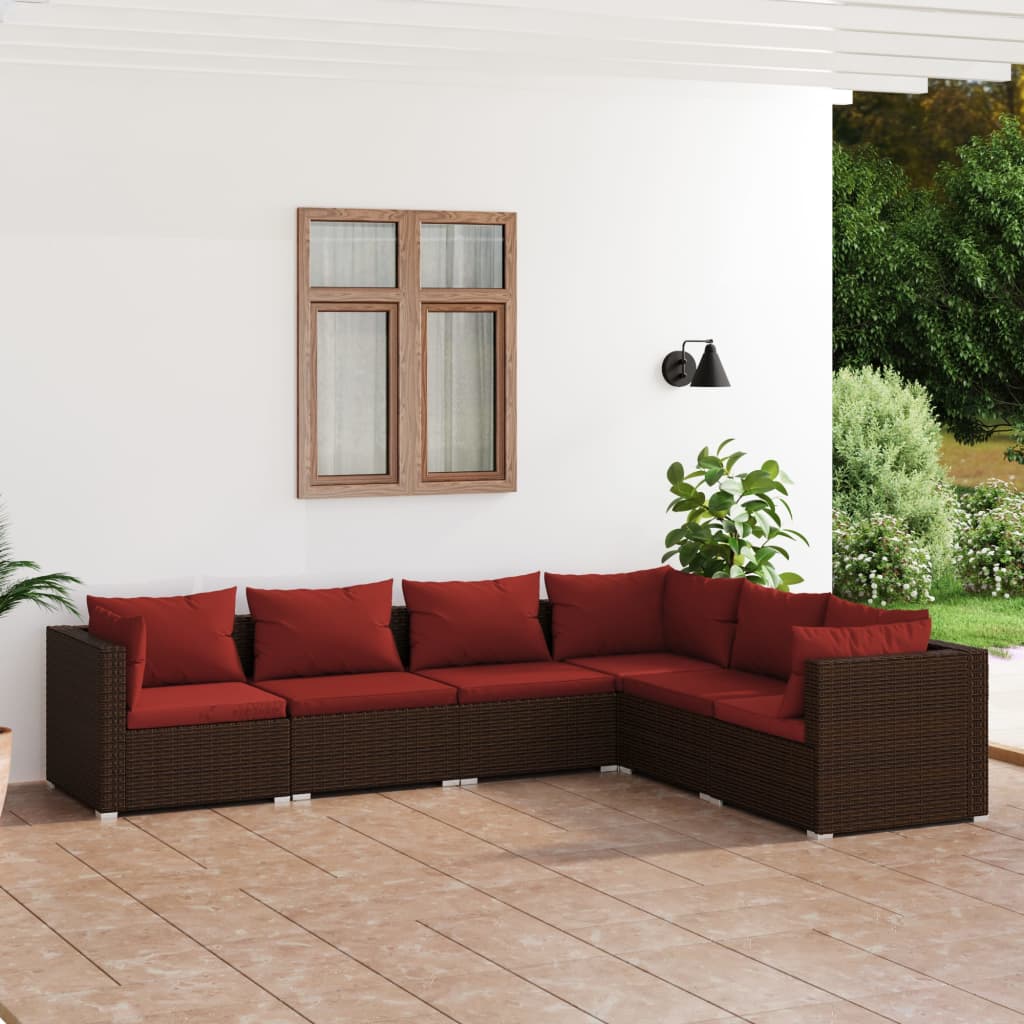 Vetonek Set muebles de jardín 6 piezas y cojines ratán sintético marrón