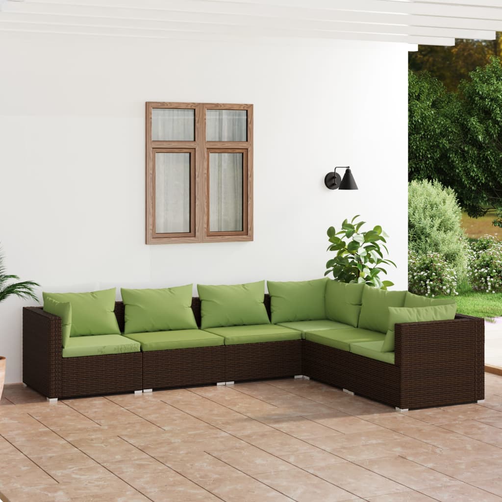 Vetonek Set muebles de jardín 6 piezas y cojines ratán sintético marrón