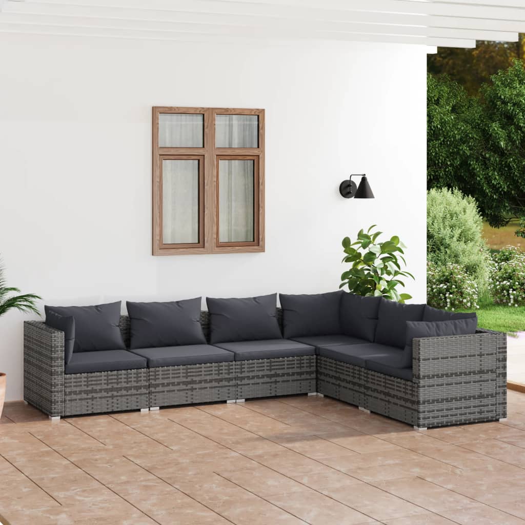 Vetonek Set de muebles de jardín 6 pzas y cojines ratán sintético gris