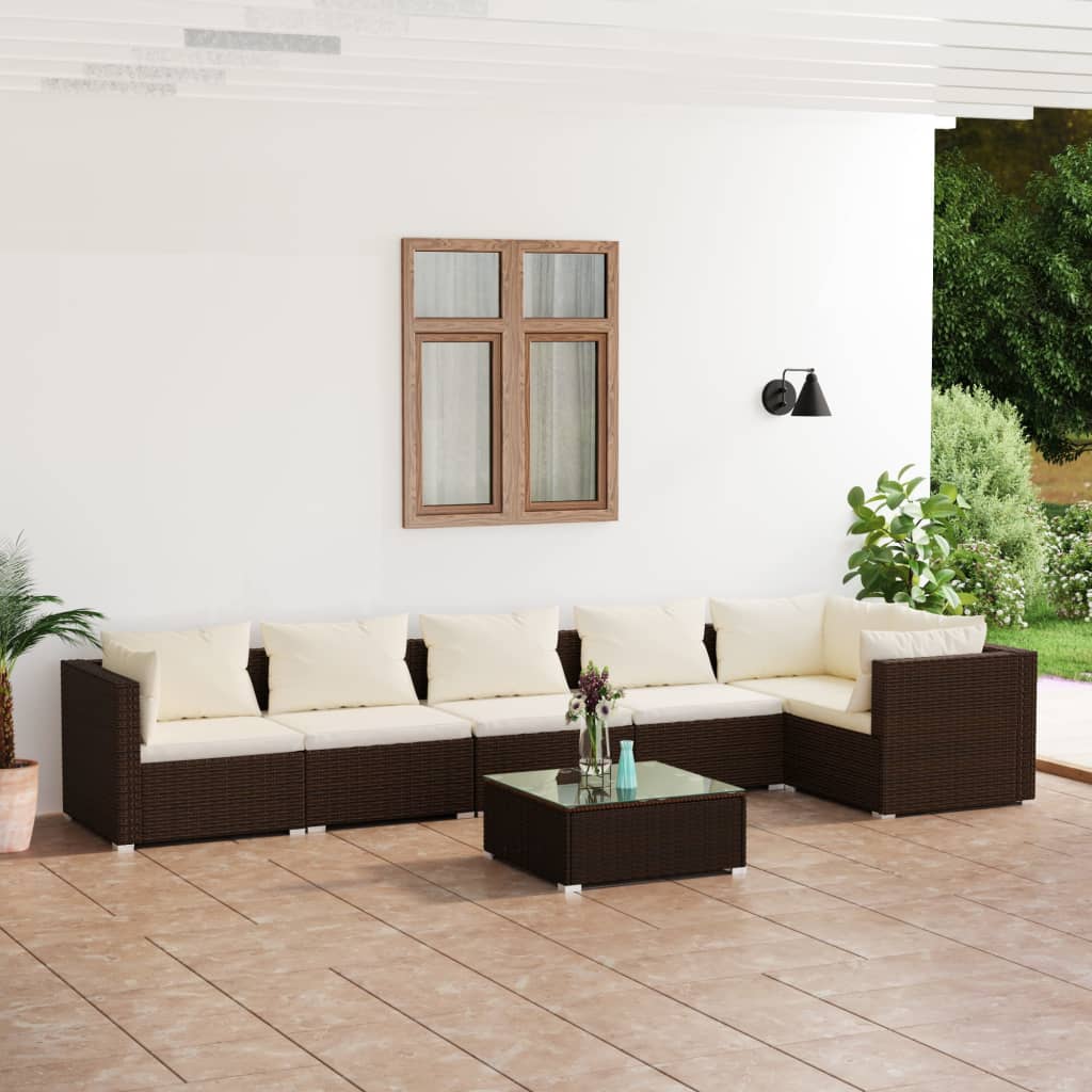 Vetonek Set muebles de jardín 7 piezas y cojines ratán sintético marrón