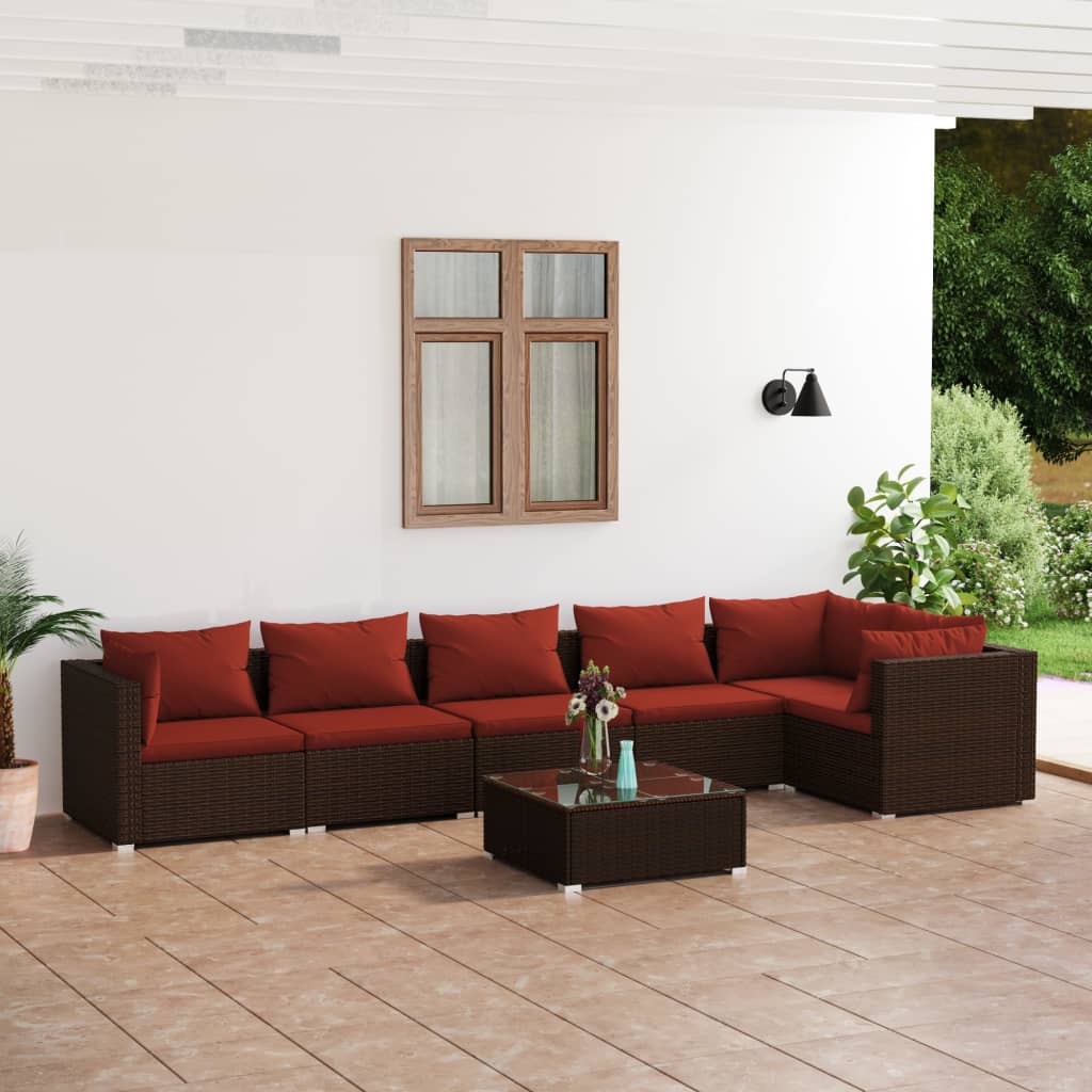 Vetonek Set muebles de jardín 7 piezas y cojines ratán sintético marrón