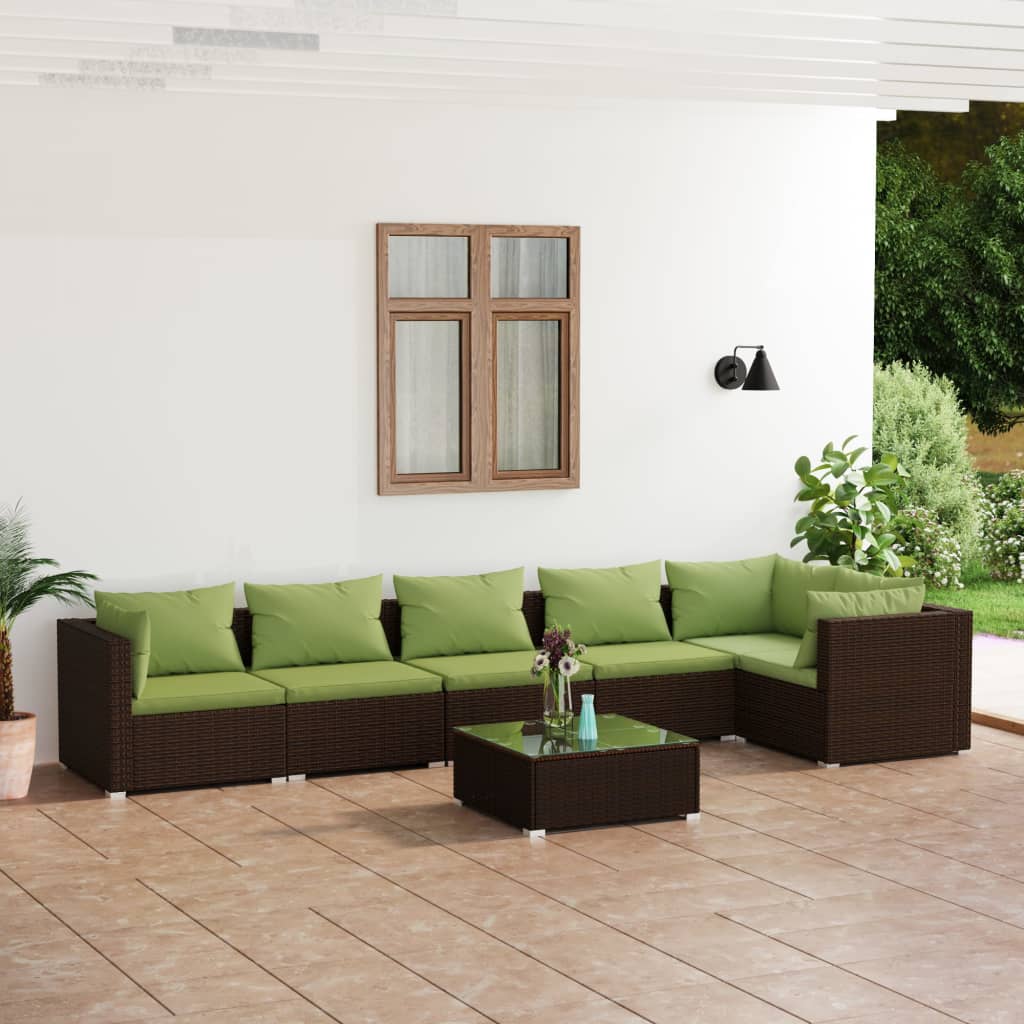 Vetonek Set muebles de jardín 7 piezas y cojines ratán sintético marrón