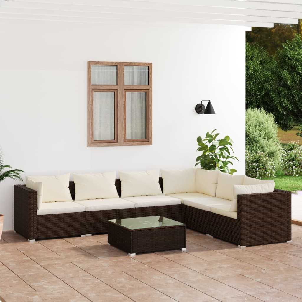 Vetonek Set muebles de jardín 7 piezas y cojines ratán sintético marrón