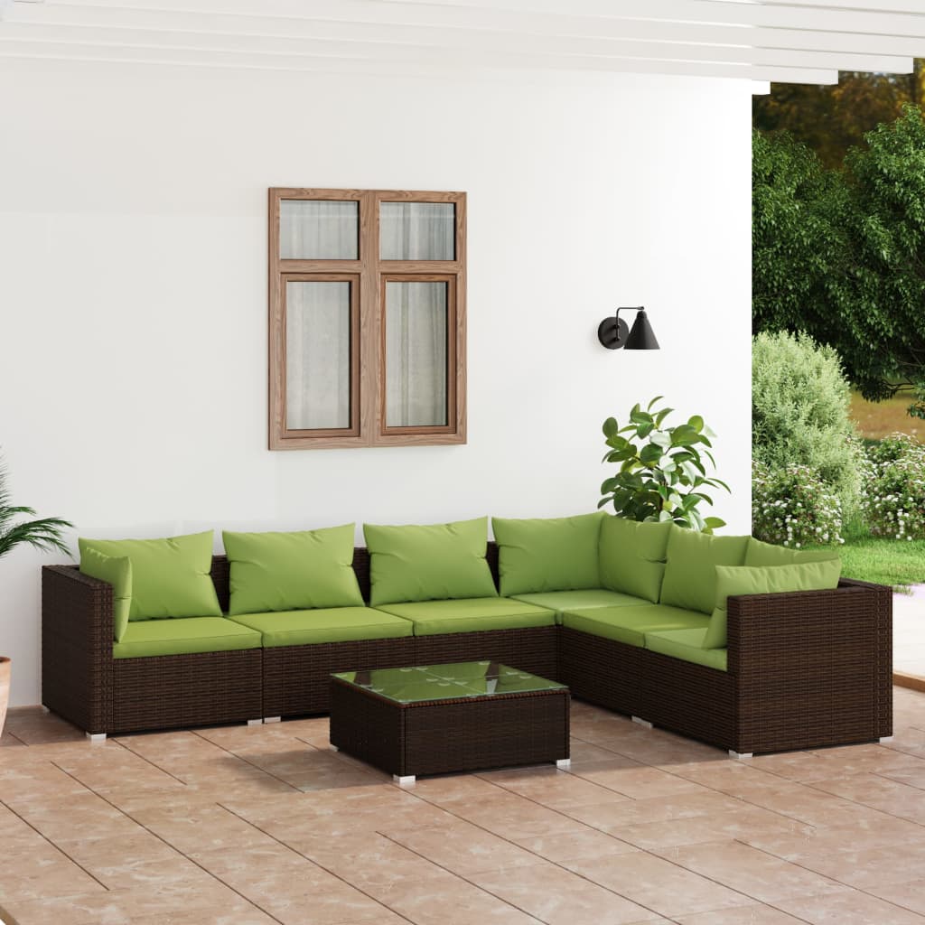 Vetonek Set muebles de jardín 7 piezas y cojines ratán sintético marrón