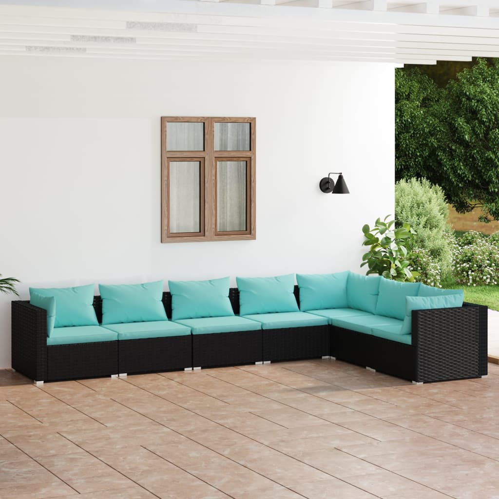 Set de muebles de jardín 7 pzas y cojines ratán sintético negro v4413 Vetonek